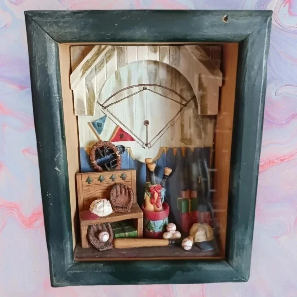 Vtg baseball,softball wooden shadow box